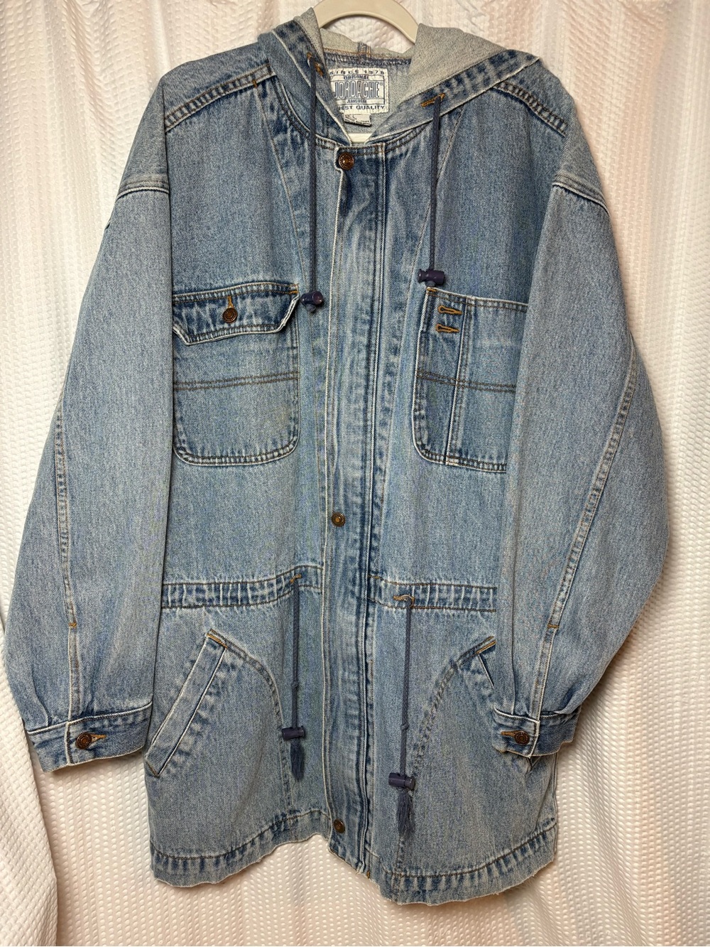 Jordache VTG Hooded Denim Utility Jacket Grunge 100% Cotton  Size L